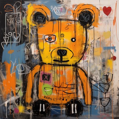 Decoración lindo oso pintura abstracta, estilo jean michel basquiat, impresiones artísticas de F. Abderrahim