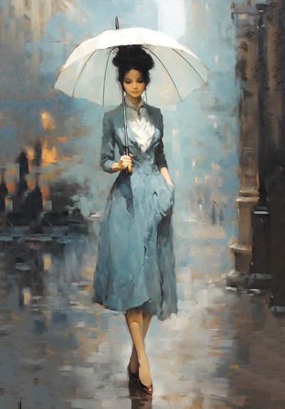 Elegante dama francesa paseando por las calles de París, decoración de arte mural de F. Abderrahim