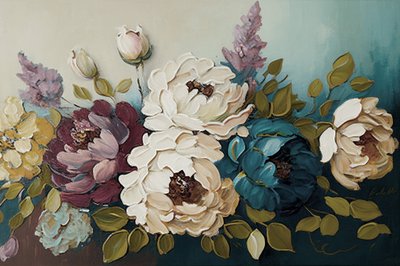 Ramo de flores de peonias, impresiones horizontales en lienzo de F. Abderrahim