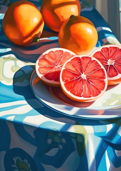 Rodajas de pomelo, decoración cocina bodegón pintura, impresiones artísticas en línea de F. Abderrahim