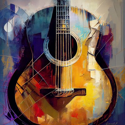 Guitarra pintura abstracta con pinceladas gruesas Lienzo, Wall Art | Impresiones en lienzo de F. Abderrahim