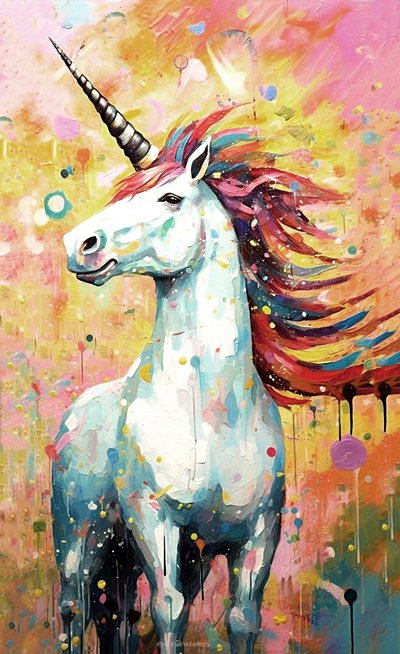 Pintura Caballos con cuernos, criaturas míticas para decoración de pared, impresiones artísticas de F. Abderrahim