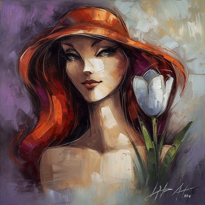 Impresionista Fashion Girl  bellflower, Pintura acrílica, impresiones en lienzo de F. Abderrahim