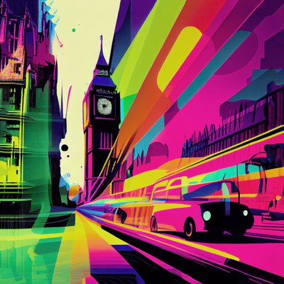 Caricatura surrealista en color de Londres, abstracción cómica, impresiones artísticas de pared del Reino Unido de F. Abderrahim