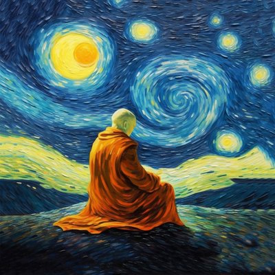 Hombre en meditación, pinturas estilo Van gogh, impresiones de posturas de yoga, impresiones murales de Arte de F. Abderrahim