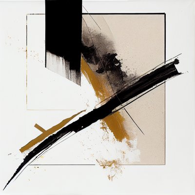 Decoración mural moderna minimalista, cuadro blanco negro beige sobre lienzo de F. Abderrahim