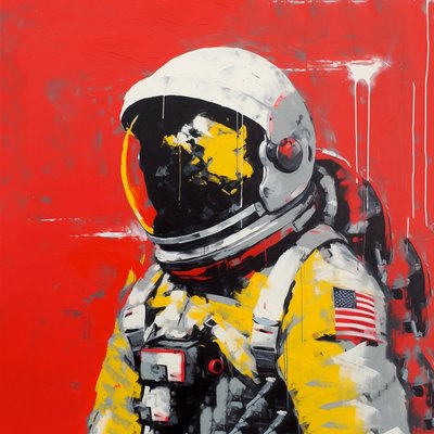 Pintura minimalista de trazos gruesos Un astronauta en el espacio, Wall Art | Impresiones en lienzo de F. Abderrahim