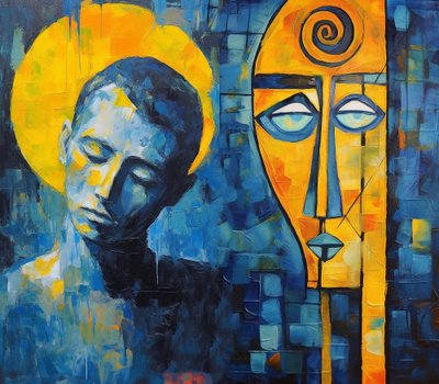 Pintura abstracta moderna de cara triste, pósters baratos online de F. Abderrahim
