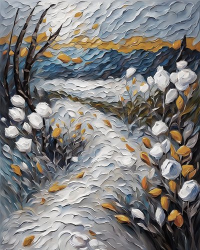 Escena natural, pico de montaña, paisaje floral, impresiones en lienzo y murales de F. Abderrahim