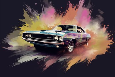 Coche antiguo americano, años 70 y 60, Pintura abstracta, Impresiones artísticas murales de F. Abderrahim