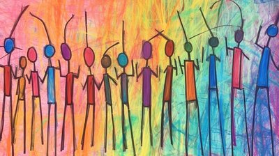 Pintura primitiva de una multitud de personas, retrato minimalista, impresiones artísticas de F. Abderrahim