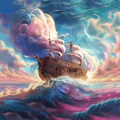 Barco navegando las nubes abstractas, cielo surrealista, Wall Art | Impresiones en lienzo de F. Abderrahim