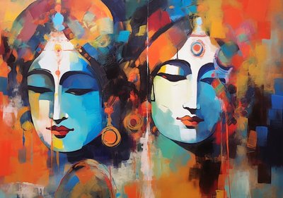 Shiva Shakti, Pintura Moderna, Acrílico sobre Lienzo, Impresiones de Arte de Pared de Yoga de F. Abderrahim