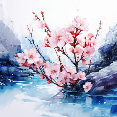 Surrealista acuarela pintura flores de cerezo japonés, pared Impresiones artísticas de F. Abderrahim