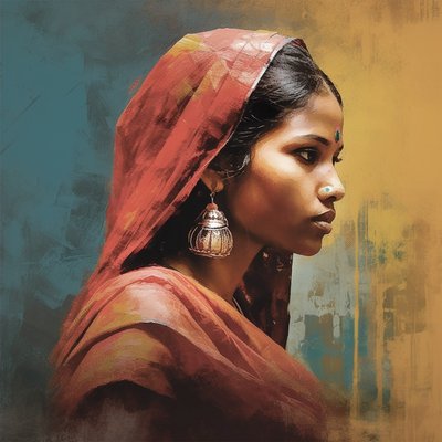 Mujer india tradicional con pendientes de plata, Retrato Impresión de Arte de Pared de F. Abderrahim