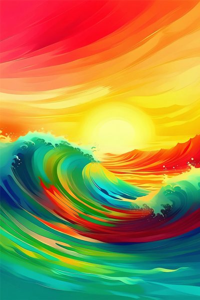Las olas en un arco iris del mar paisaje acuático en lienzo vertical, sala de estar Estudio de decoración de pared de F. Abderrahim