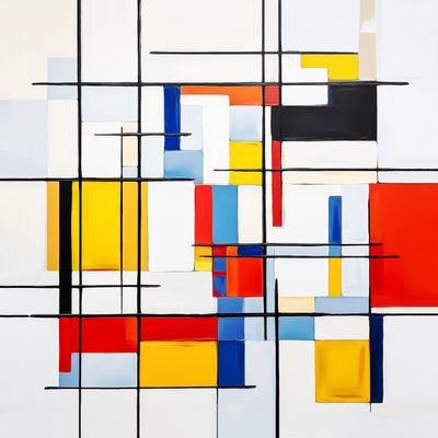 pintura abstracta estilo Piet Mondrian, idea decoración pared salón de F. Abderrahim