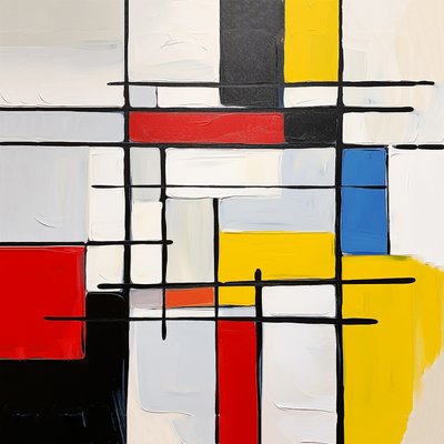 pintura abstracta estilo Piet Mondrian, idea decoración pared salón de F. Abderrahim