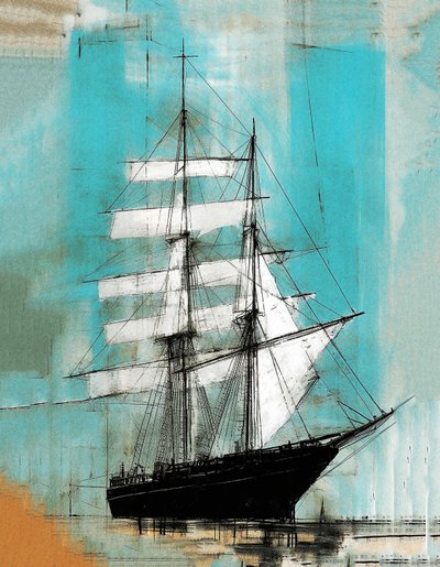 audaz barco de vela pintura antigua, estilo motherwell, Wall Art | Impresiones en lienzo de F. Abderrahim