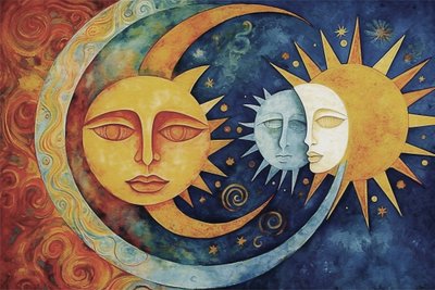 el sol y la luna caras, pintura abstracta, carteles enmarcados, impresiones de arte de la pared de F. Abderrahim
