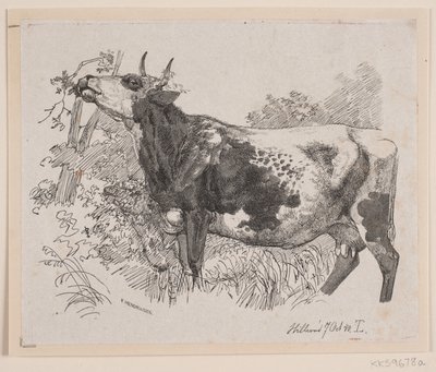 Una vaca comiendo hojas de un árbol de F. Hendriksen