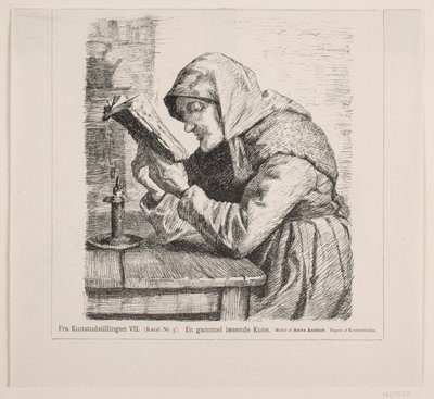 Una anciana leyendo de F. Hendriksen