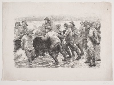 Pescadores preparando un bote para el agua de F. Hendriksen