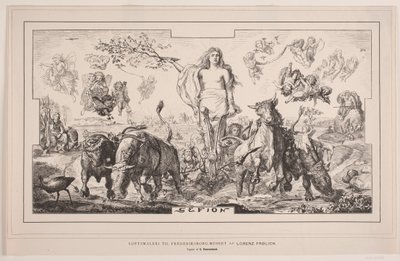Gefion, pintura de techo para el museo de Frederiksborg por Lorenz Frølich de F. Hendriksen