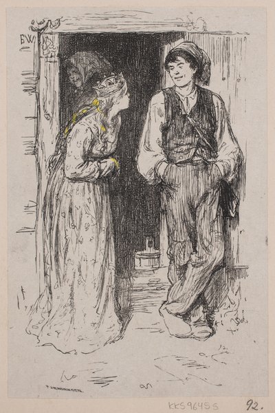 Ilustración de "Askeladden que consiguió que la princesa se riera" de F. Hendriksen