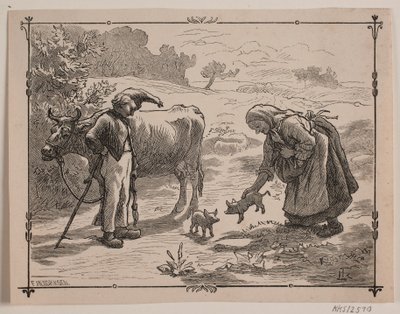 Ilustración del cuento popular "Los tres cerditos" de F. Hendriksen