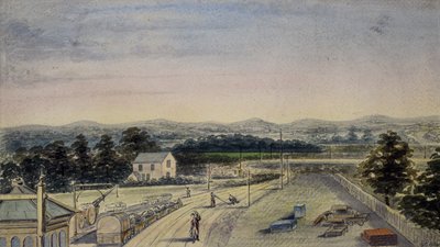 Vista desde el puente de la estación de ferrocarril, Lingfield, Surrey mirando hacia Crowhurst de F. J. P.