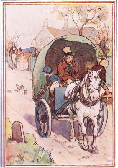 Mientras se alejaban, su madre salió corriendo de la puerta, ilustración de David Copperfield, 1914 de F. M. B. Blaikie