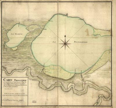 Mapa particular del curso del río St. Louis desde el pueblo sauvage hasta debajo del Detour aux Angloix, de los lagos Pontchartrain y Maurepas y de los ríos y bayouc que conducen a ellos. de F. Saucier