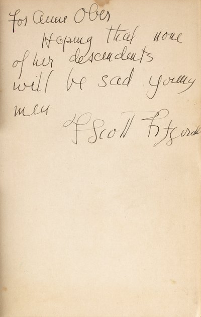 Inscripción del autor en la guarda de una primera edición de 