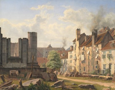 Vista de la Plaza de Mármol con las ruinas de la Iglesia Incompleta de Frederik de F. Sødring