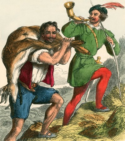 Robin Hood y Little John llevando a casa el ciervo gordo de F. Tayler