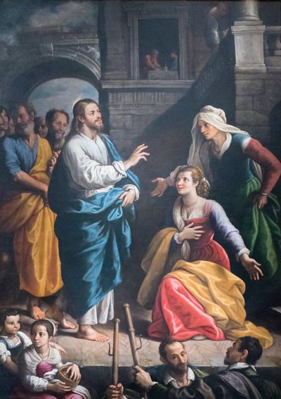 Cristo hospedado en casa de Marta y María de Fabrizio Santafede