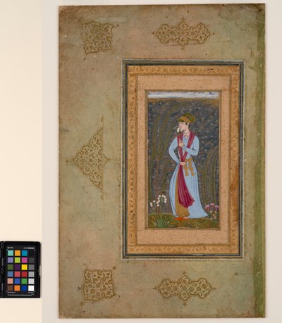 Un joven apuesto sosteniendo una ramita de narciso, c.1610 de Farrukh Beg