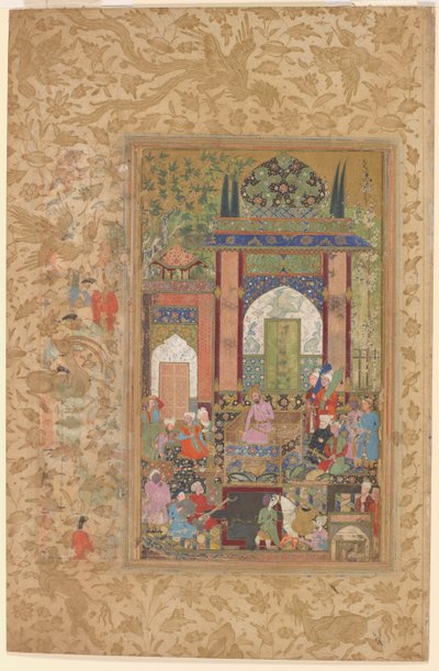 Babur recibe a un cortesano, c.1580-85 (acuarela y oro sobre papel) de Farrukh Beg