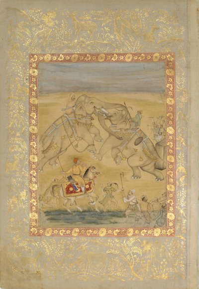 Jahangir viendo una pelea de elefantes de Farrukh Chela