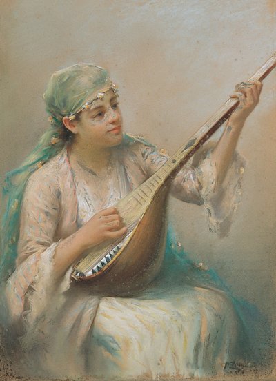 Mujer tocando un laúd de Fausto Zonaro