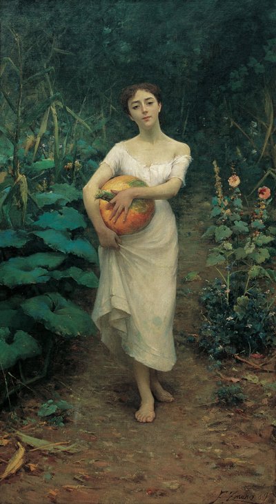 Joven Chica Llevando una Calabaza de Fausto Zonaro