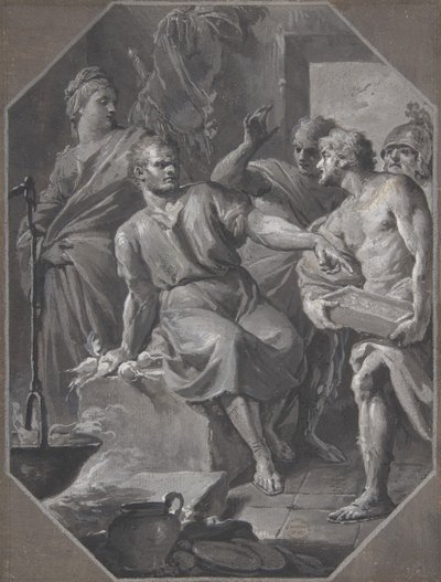 Manio Curio Dentato Rechazando los Regalos de los Embajadores Samnitas, 1732-92 de Fedele Fischetti