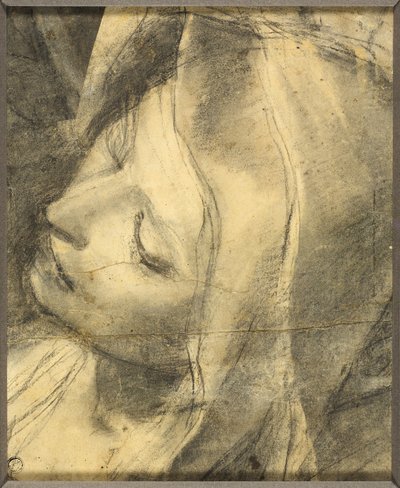 Cabeza de la Virgen desmayada: Estudio para la Deposición (recot) Base de columna (verso) de Federico Barocci
