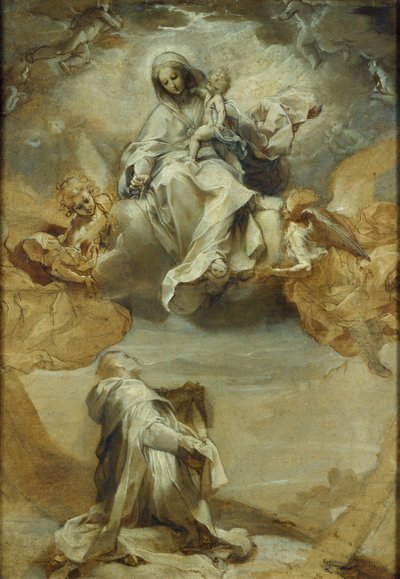 San Domingo de Guzmán recibiendo el Rosario, c. 1588 de Federico Barocci