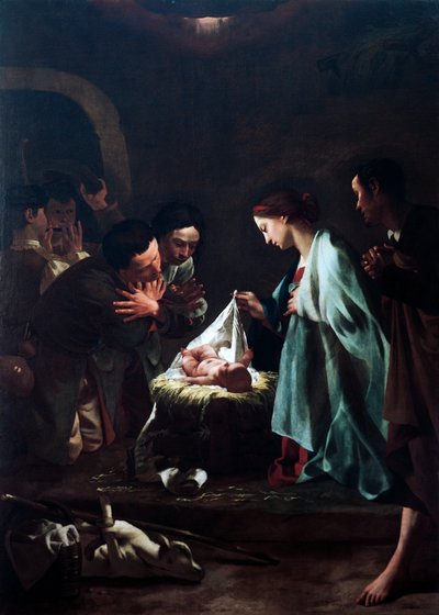 Adoración de los pastores de Federico Bencovich (1677-1753), óleo sobre tabla, 233x166 cm, detalle de Federico Bencovich