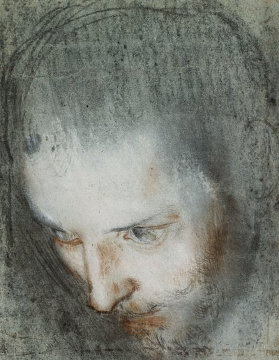 Cabeza de San Francisco mirando hacia arriba a la izquierda de Federico Fiori Barocci or Baroccio