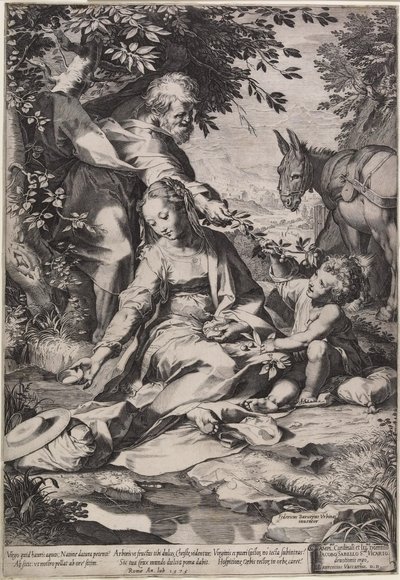 El descanso en el regreso de Egipto, grabado por Cornelis Cort, 1575 de Federico Fiori Barocci or Baroccio
