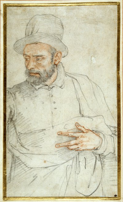 Un hombre barbudo, medio cuerpo, vestido para la calle de Federico Zuccaro