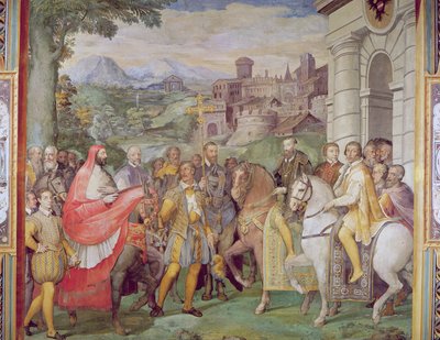 Carlos V (1500-58) con Alessandro Farnese (1546-92) en Worms, de la 
